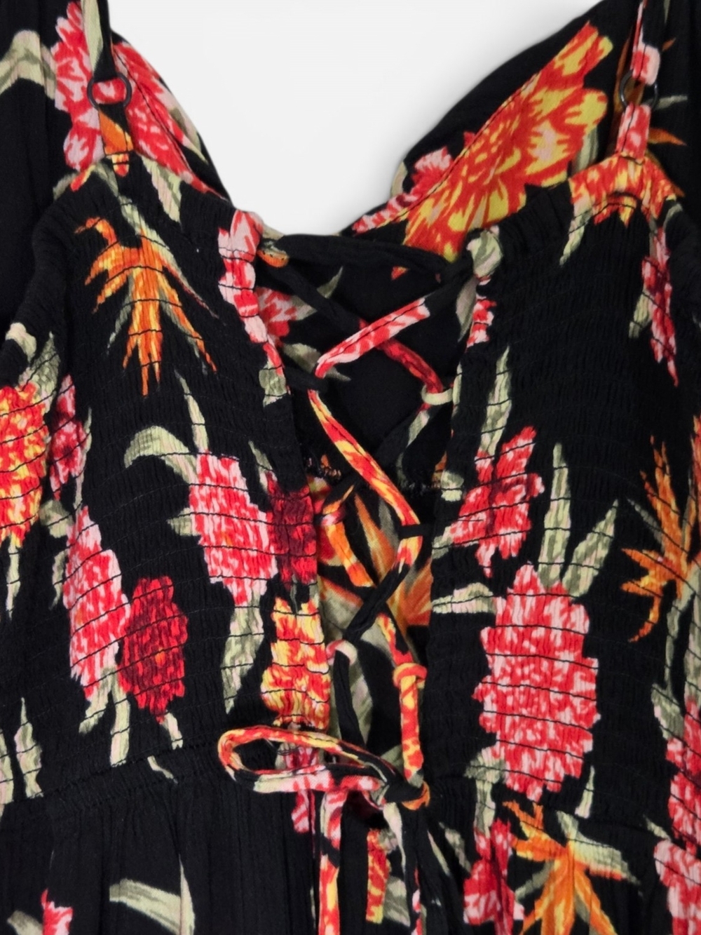 Derek Heart Tropical Floral Jumpsuit Black Orange Red Wide Leg Womans Small - Picture 5 of 10